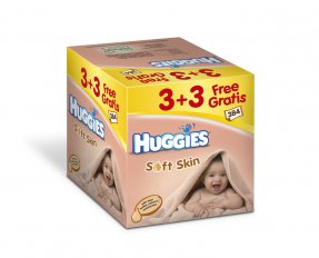 Huggies vlhčené ubrousky Soft Skin 3+3 Gratis 6x64ks