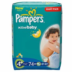 Pampers Active Baby 4+ MaxiPlus (9-16kg) 74ks Giant Pack