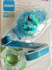 MAM Twist clip pásek na dudlík - modrý ryba